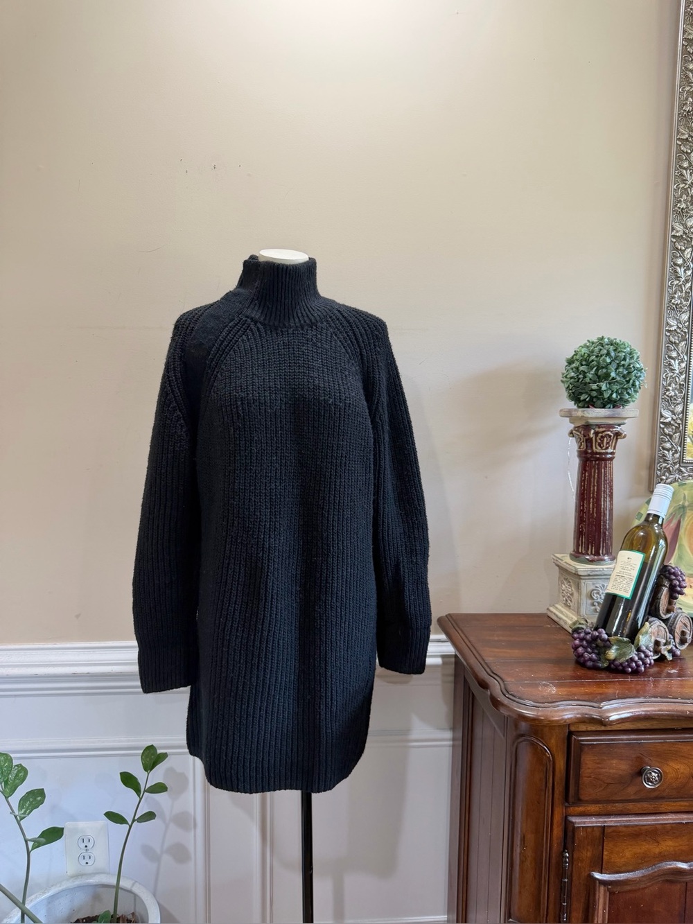 COS Black Mock Neck Ribbed Knit Sweater Dress